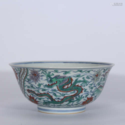 A Chinese Dragon and Phoenix Pattern Doucai Porcelain Bowl 