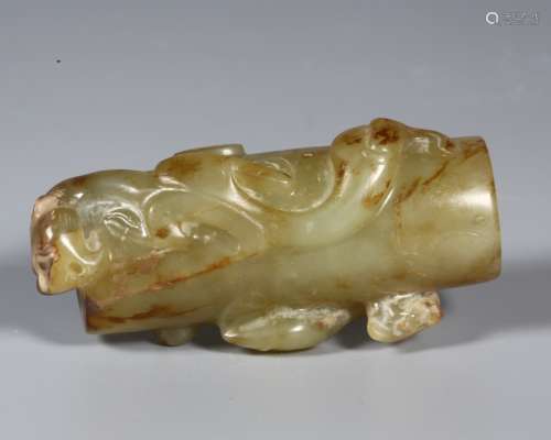 A Chinese 'Dragon' Tube Shape Jade Ornament
