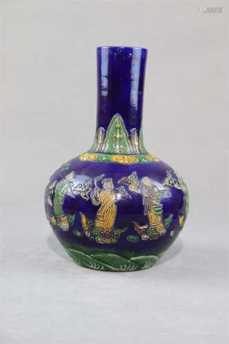 A Fahua Glazed Figure Porcelain Gobular Vase