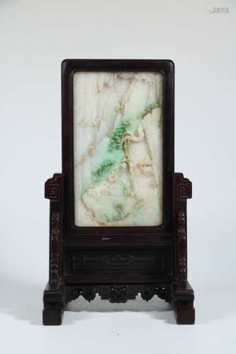 A Chinese Redwood Jadeite Screen