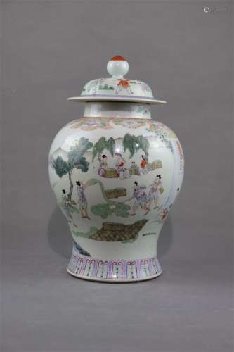 A Famille Rose Figure Porcelain Baluster Jar