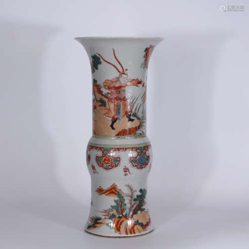 A Chinese Famille Verte Porcelain Beaker Vase