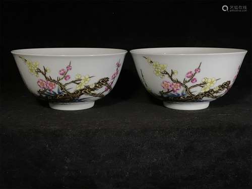 A Pair of Enamel Painted Porcelain Bowls 