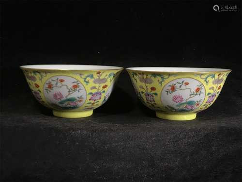 A Pair of Famille Jaune Porcelain Bowls