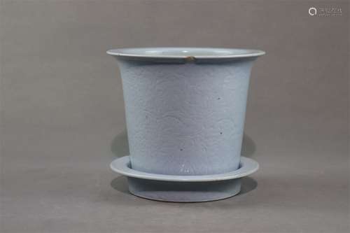 An Azure Glazed Porcelain Flower Pot