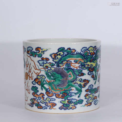 A Chinese Famille Verte Porcelain Brush Pot