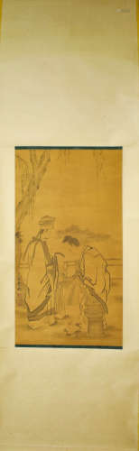 A Chinese Figure Painting Silk Scroll, Ding Yunpeng Mark