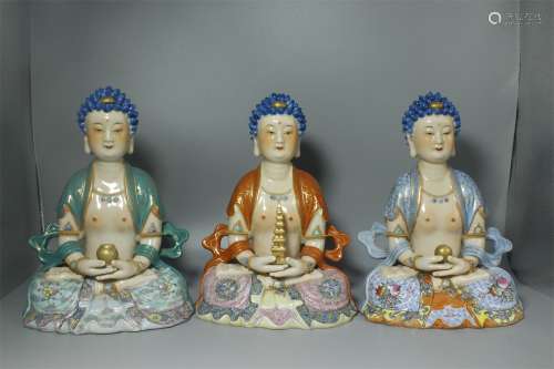A Set of FAMILLE ROSE Pottery Buddha Statues