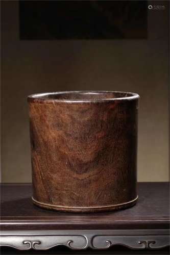 A Chinese Wooden Brush Pot