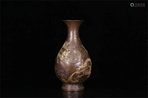 A Chinese Bronze Vase with Dragon Pattern