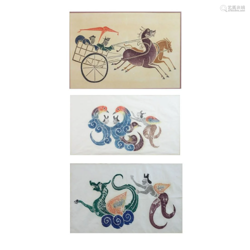 Three (3) Chinese Woodblock Prints