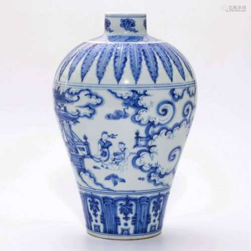 A CHINESE BLUE AND WHITE PORCELAIN PLUM VASE