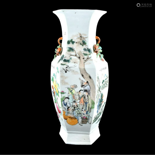 19C Lg Famille Rose Porcelain Vase, Pomegranate