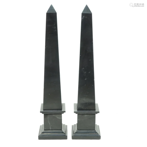 Pair Vintage Black Slate Obelisks