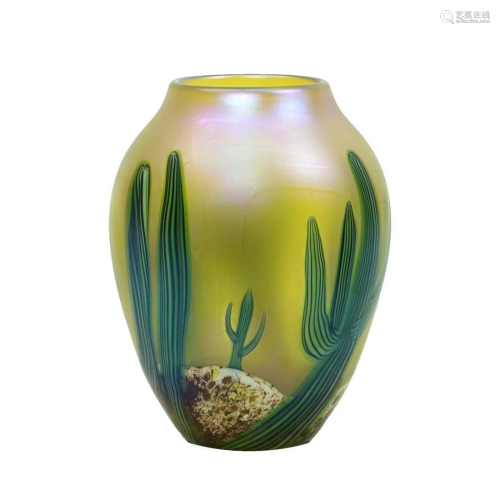 Orient & Flume Gold Aurene Cactus Art Glass Vase