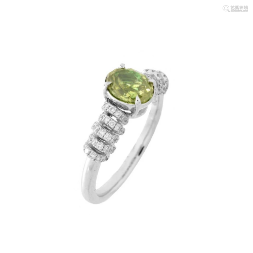 AGL Green Diamond and 18K Ring