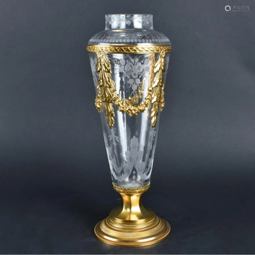 Bronze Mounted Baccarat Cut Crystal Vase