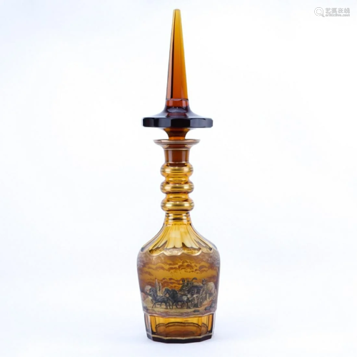 Oversized Bohemian Amber and Gilt Decanter