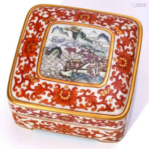A CHINESE COPPER RED PORCELAIN SQUARED BOX