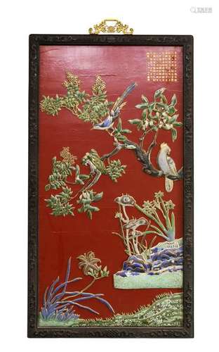 A CHINESE CARVED LAQUERED  ENAMEL HANGING BOARD