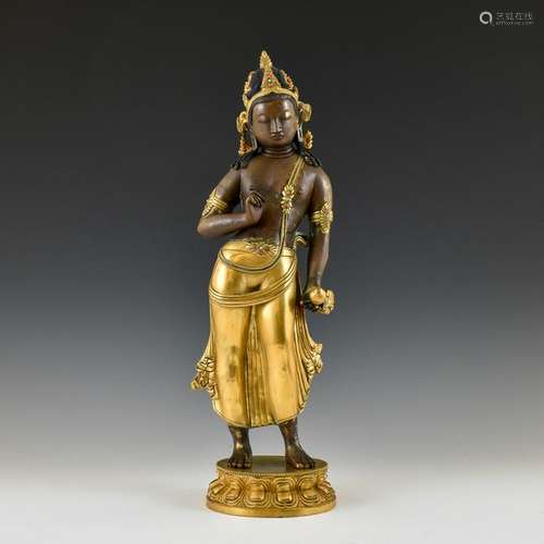 MING GILT BRONZE BUDDHA OF STANDING MAITREYA