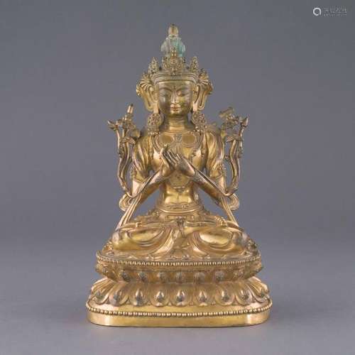 QING DYNASTY GILT BRONZE BODHISATTVA MAITREYA