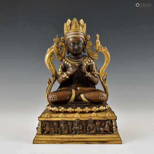 MING GILT BRONZE BUDDHA OF SEATED ARYA MANJUSHRI