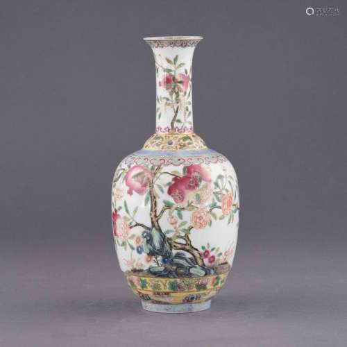 QIANLONG FAMILLE ROSE POMEGRANATE BALUSTER VASE