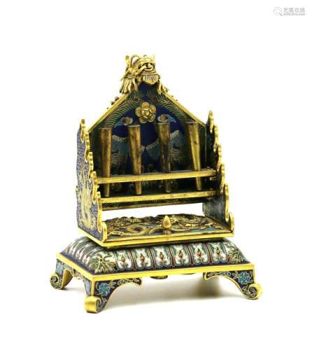 A CHINESE GILT BRONZE ENAMEL PEN STAND