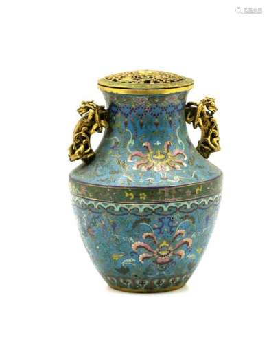 A CHINESE CLOISONNE VASE WITH A LID
