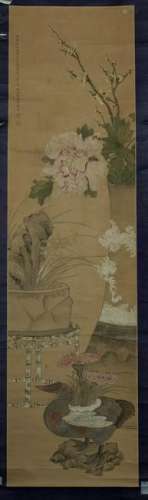 A CHINESE FLOWER-AND-PLANT PAINTING, QIANDU MARK