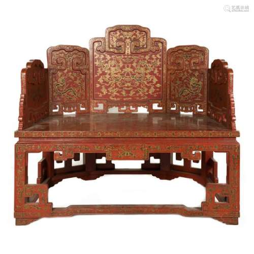 18/19TH C QING DYNASTY LACQUERED DRAGON LARGE THRONE