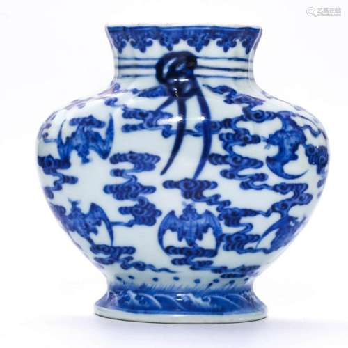A CHINESE BLUE AND WHITE FU-BATS AND RUYI CLOUDS