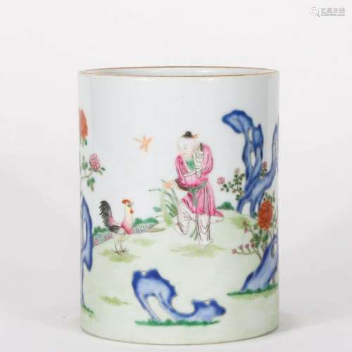 A CHINESE FAMILLE ROSE PORCELAIN BRUSH POT