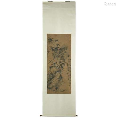 CHINESE SCROLL PAINTING OF FOUR SEASONS FLOWERS