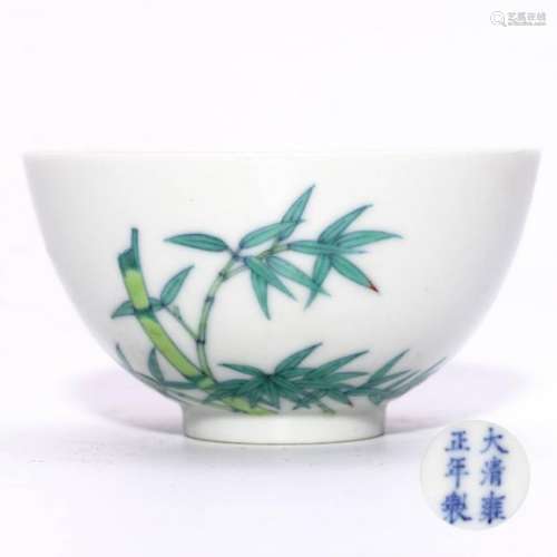 A CHINESE DOUCAI BAMBOO PORCELAIN CUP