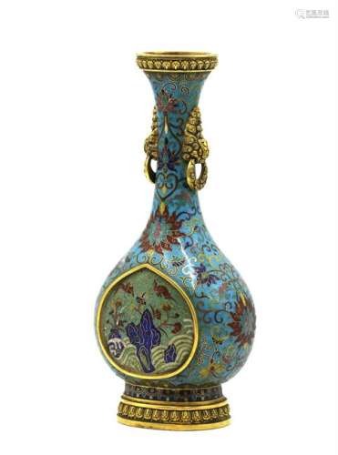A CHINESE CLOISONNE LOTUS PATTERNED FLASK