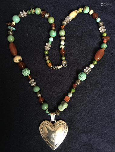 Turquoise, agate, crystal, silver beads necklace…