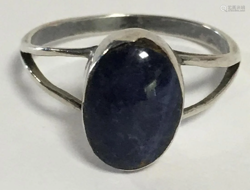 Mexico Sterling Silver Ring With Blue Stone, Marked