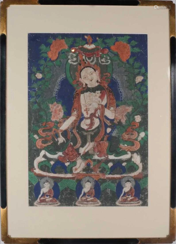 Framed Tibetan Old Thangka, 33 x 22 1/2â€