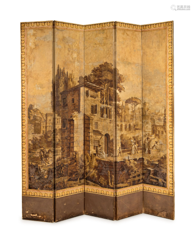 A French Papier-Pente Five-Panel Floor Screen