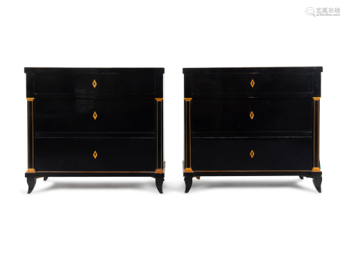 A Pair of Biedermeier Ebonized Chests of Drawers