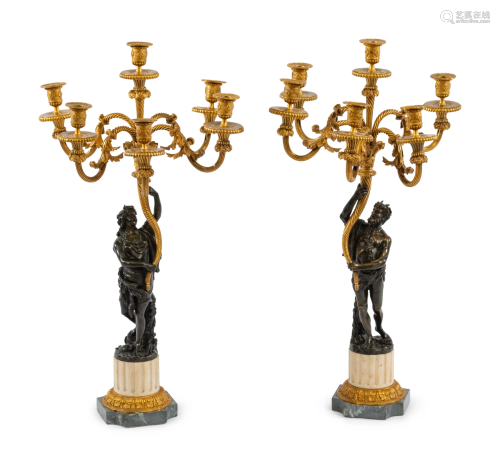 A Pair of Louis XVI Style Gilt and Patinated Bronze