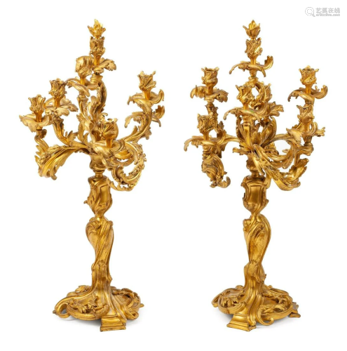 A Pair of Louis XV Style Gilt Bronze Seven-Light