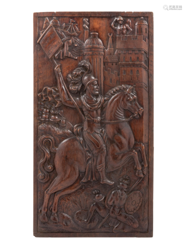 A French Relief-Carved Walnut Panel Depicting Louis VI