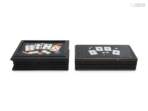 A Pair of Ebonized Pietra Dura Bridge Boxes