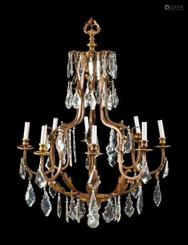 A Neoclassical Gilt Metal and Cut Glass Eight-Light
