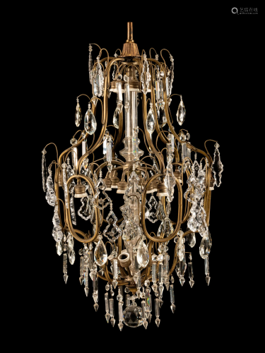 A Neoclassical Gilt Metal and Cut-Glass Cage Form