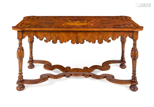 An Italian Carved and Satinwood Inlaid Walnut Center