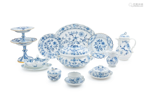 An Assembled Meissen Porcelain Blue Onion Service